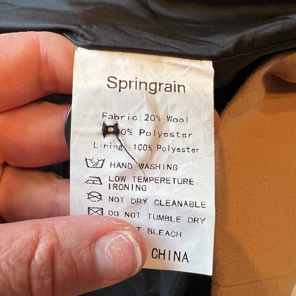 SPRINGRAIN Men's Wool Blend Single Breasted Trench Coat Size XXL In Khaki - Picture 8 of 9